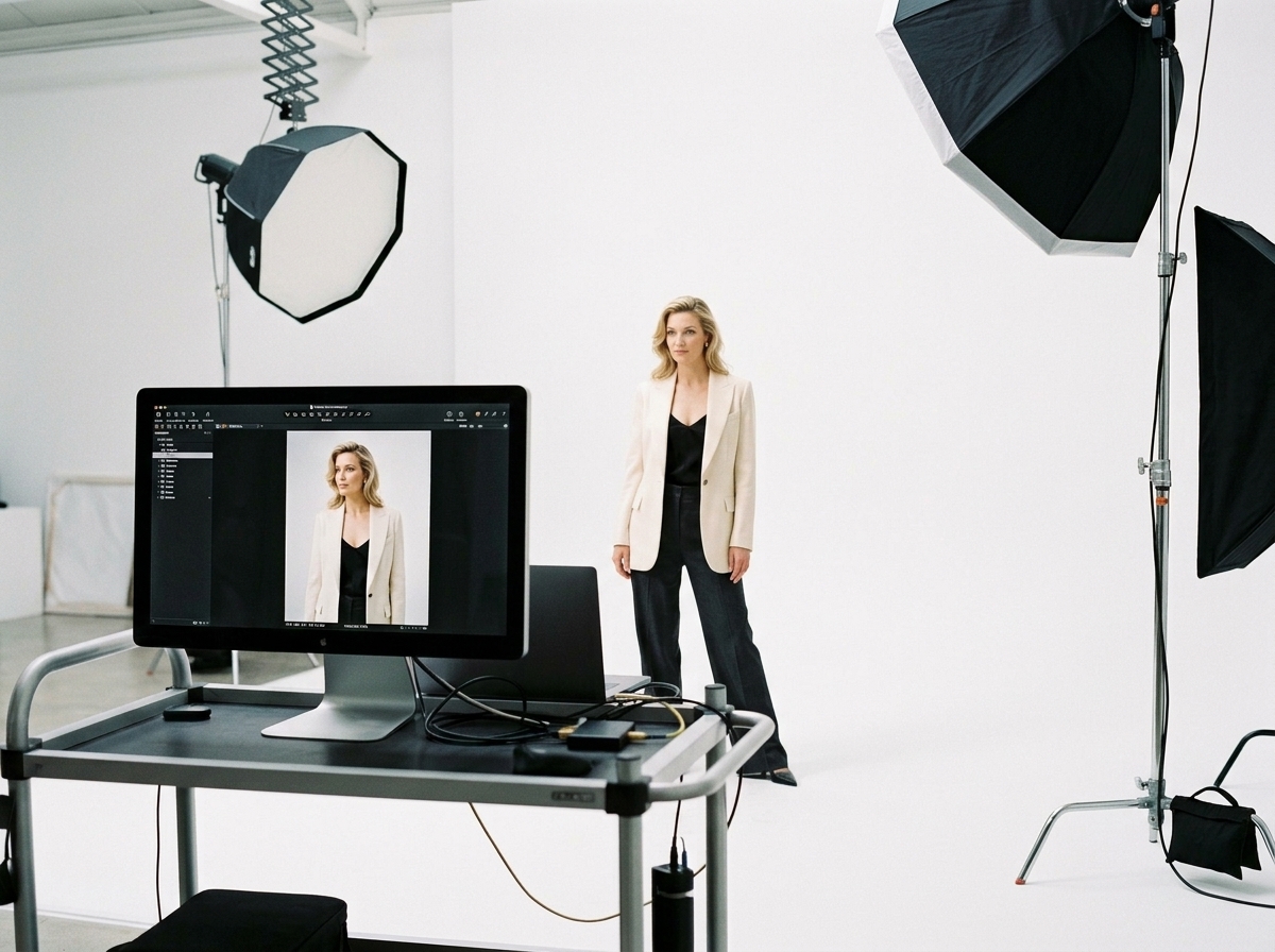 Producción fotográfica de moda con modelo profesional